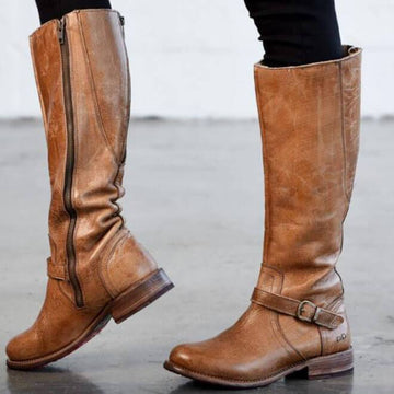 Retro Long Zipper Leather Vintage Boots