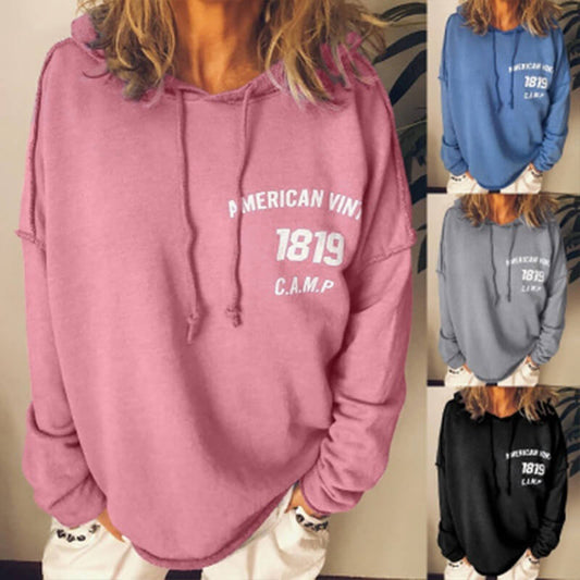 Pullover Drawstring Letter Print Loose Hoodie