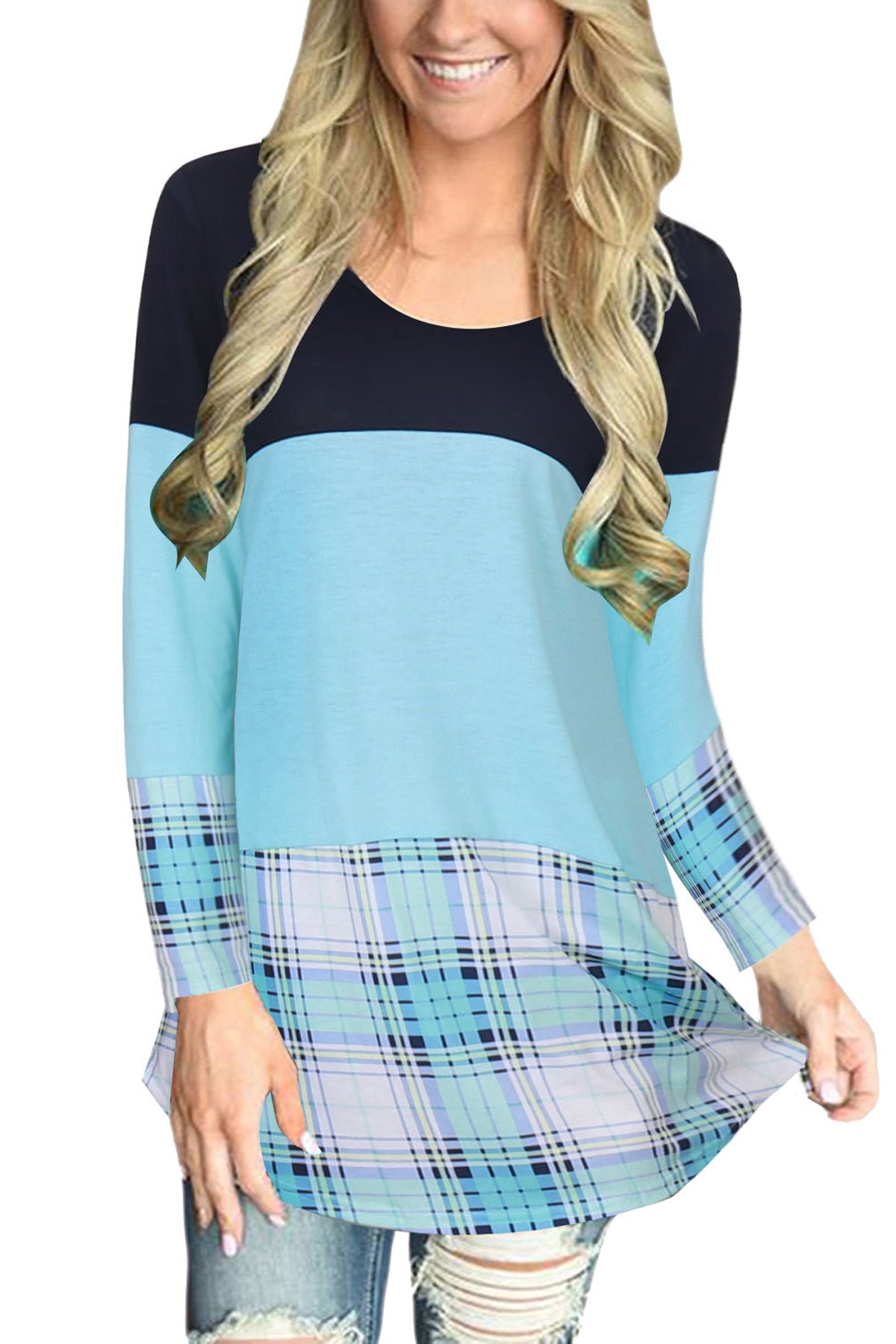 Striped Patchwork Long Sleeves Round Neck T-shirt