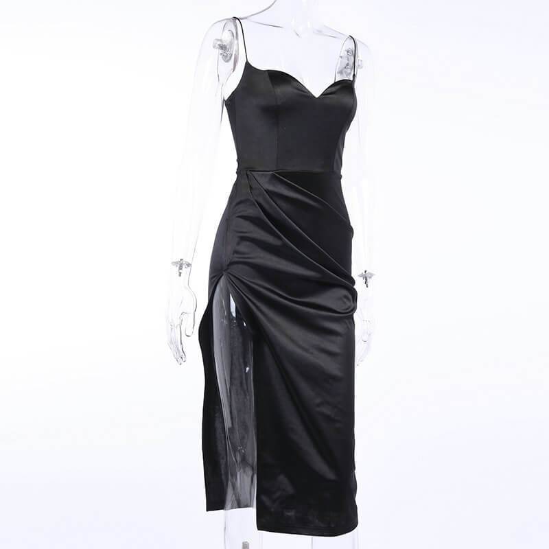 Satin Empire Waist Low Cut Sling Dress