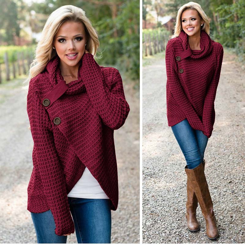 Turtleneck Button-Up Crochet Wrap Cardigan Sweater