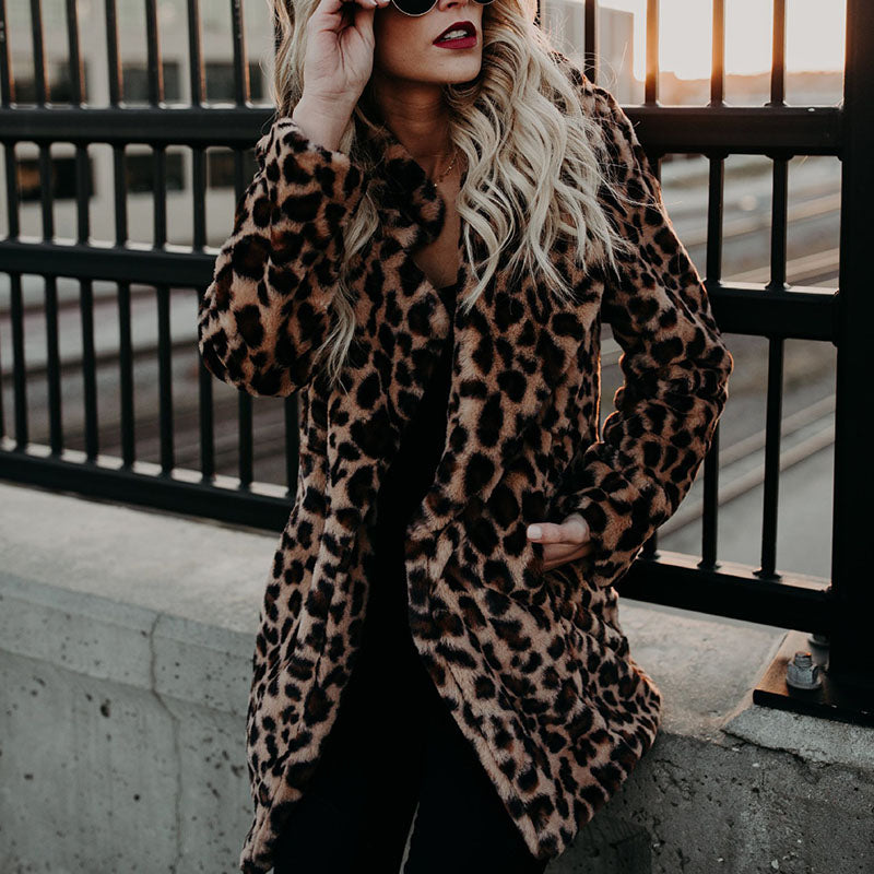 Winter Faux Fur Leopard Coat