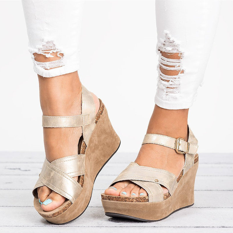 Roman Open Toe Platform Ankle Wrap Wedge Women Sandals