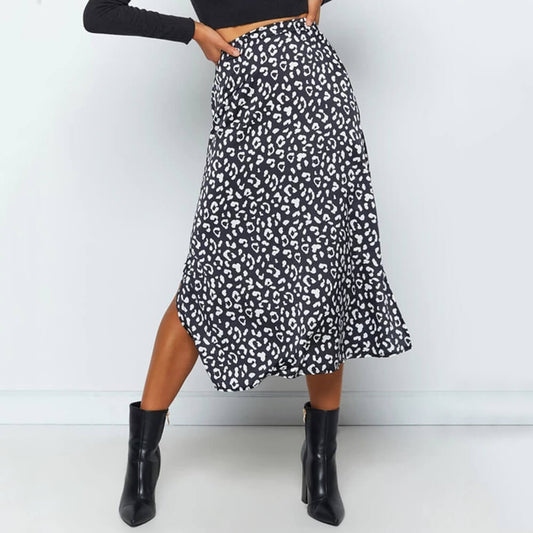 Sexy Leopard High Waist Loose Split Midi Dresses