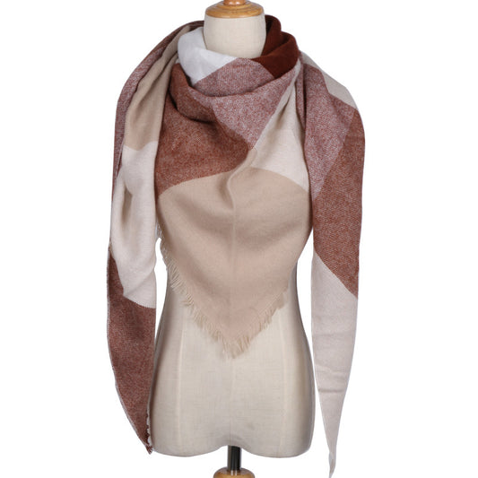 European Style Autumn/Winter Oversize Square Plaid Scarf Shawl