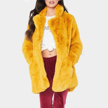 Winter Plain Faux Fur Lapel Coat