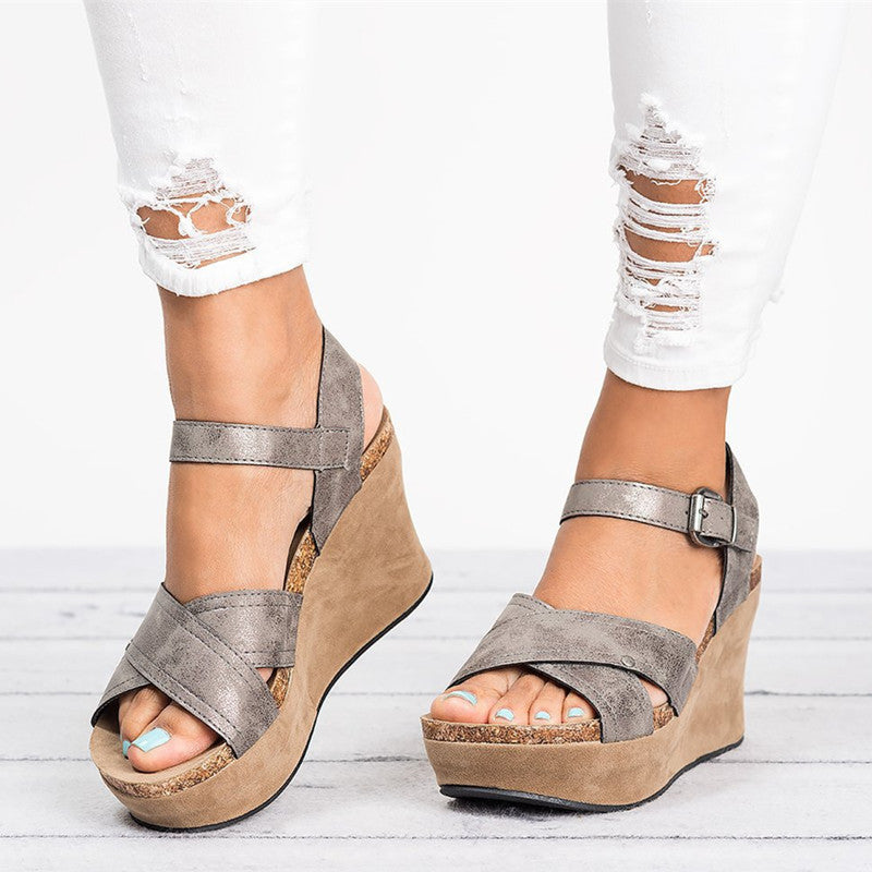 Roman Open Toe Platform Ankle Wrap Wedge Women Sandals