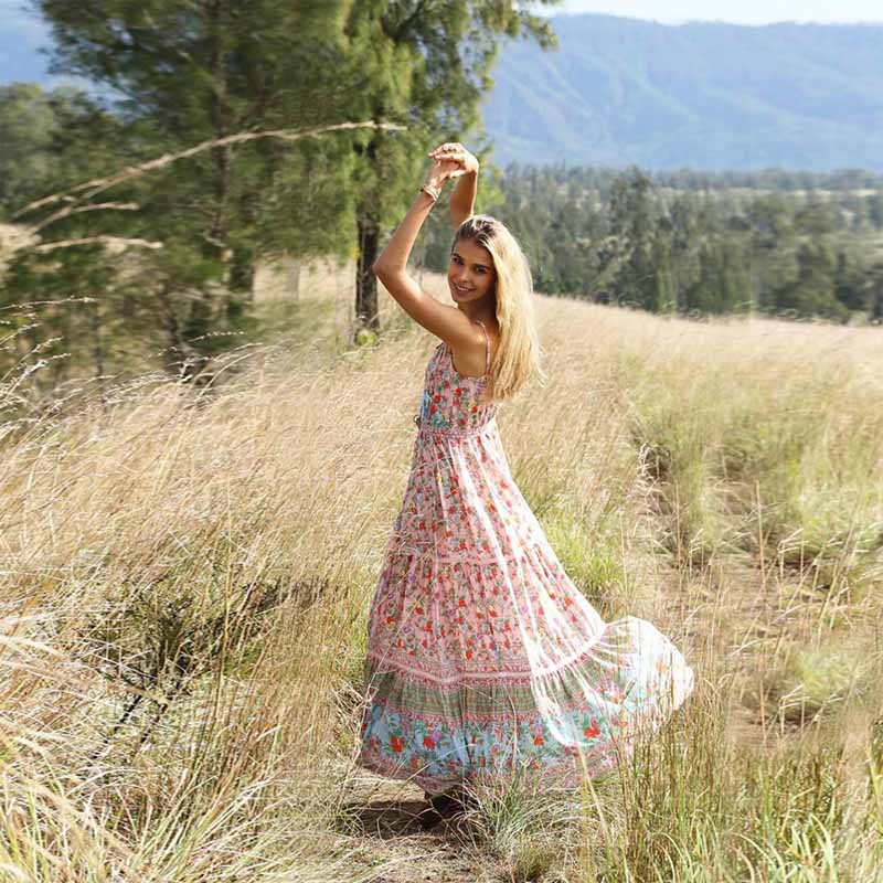 Bohemian Spaghetti Strap Floral Dress