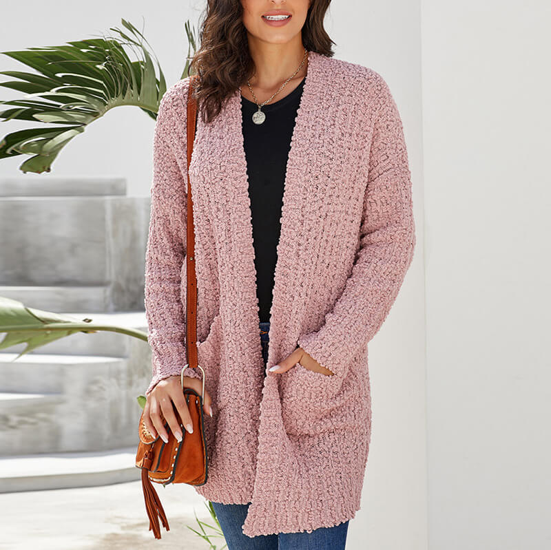 Popcorn Long Cardigan Knit Sweater Coat