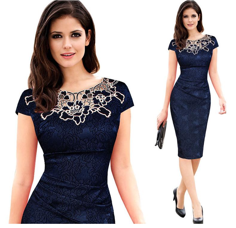 New Summer Short Sleeve Pencil Lace Dress