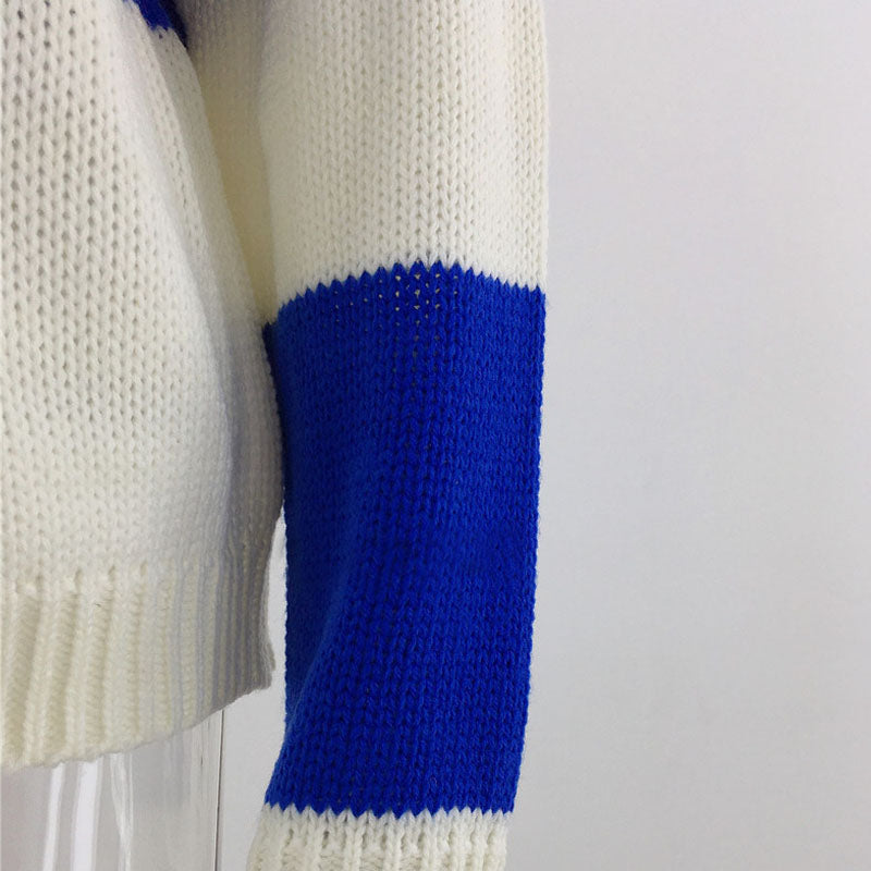 Fashion Turtleneck Colorblock Knit Sweater