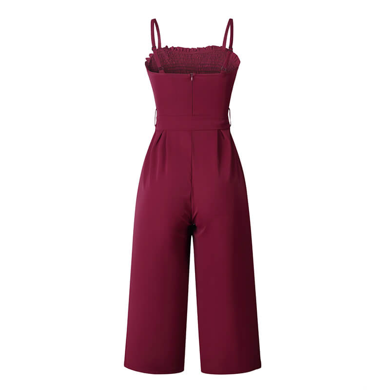 Wide Leg With Belt Square Neck Women Jumpsuit