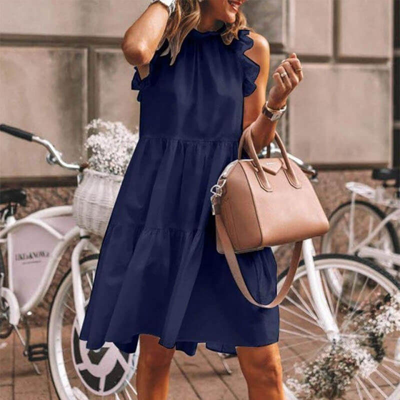 Ruffle Collar Sleeveless Short A Line Dress