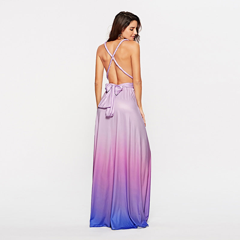 Strap Backless Gradient Empire Waist Maxi Dress