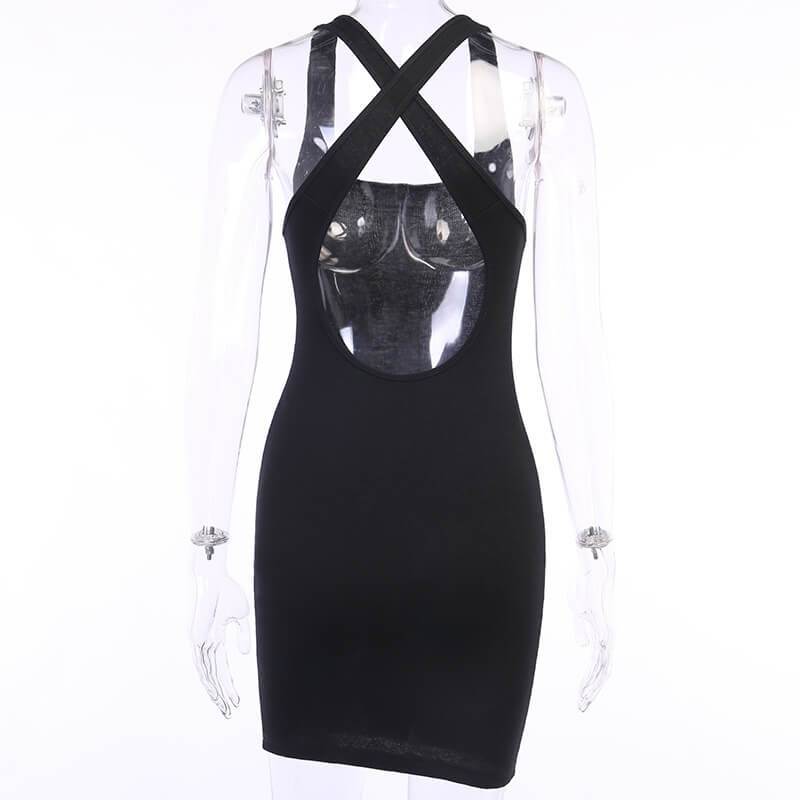 Back Cross Ribbed Bodycon Short Dress