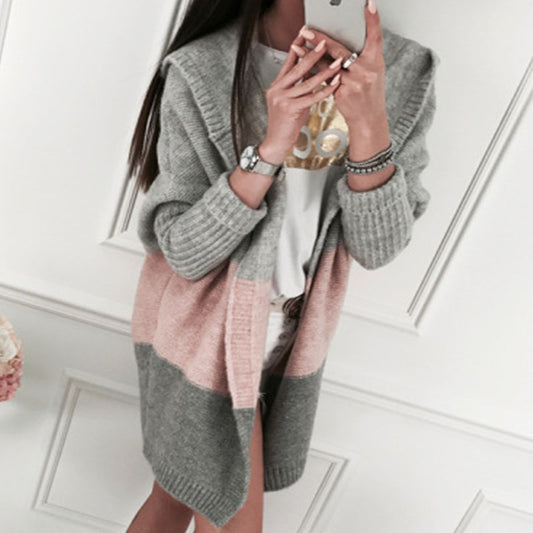 Oversized Colorblock Hooded Cardigan