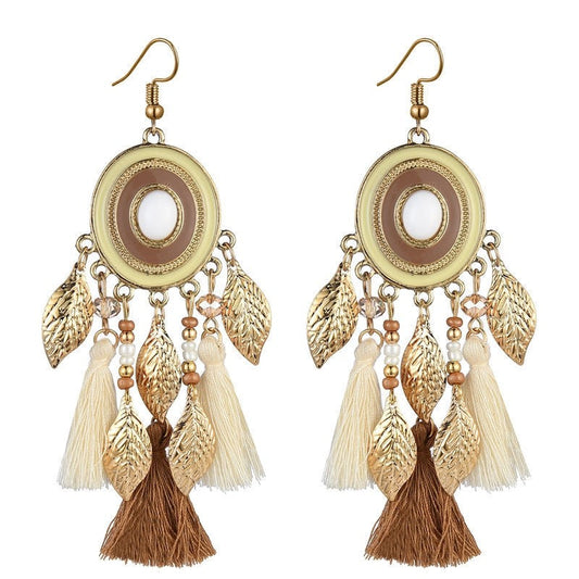 Boho Leaf Long Tassel Drop Earrings