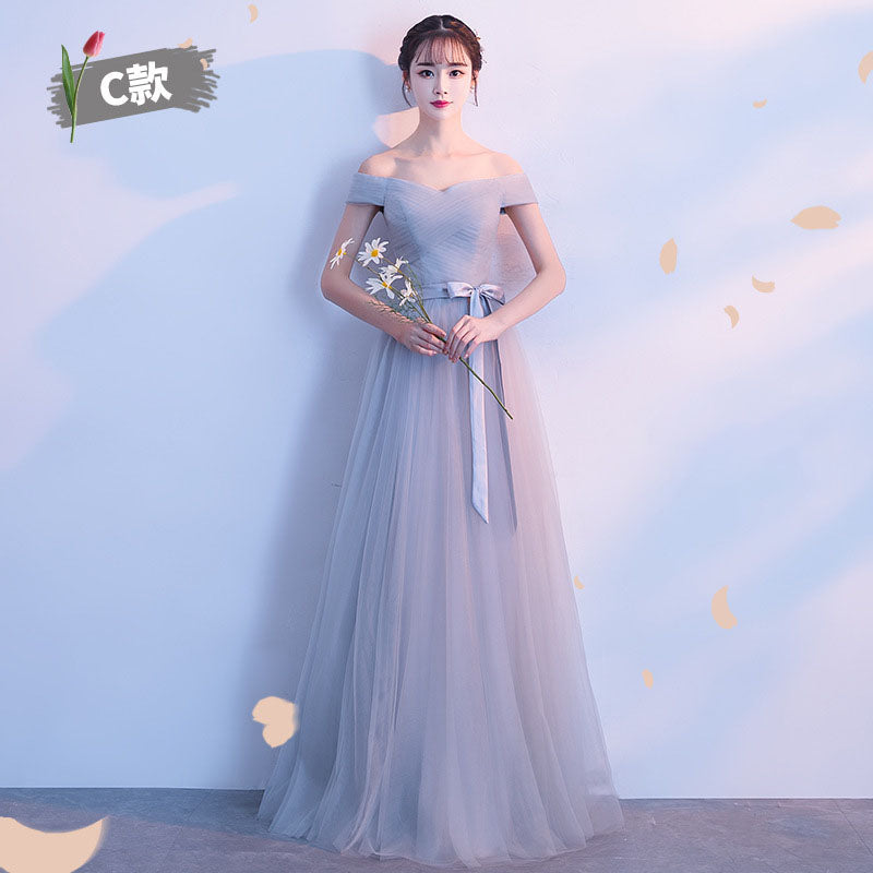 Gray Patchwork Mesh Bridemaid Dress