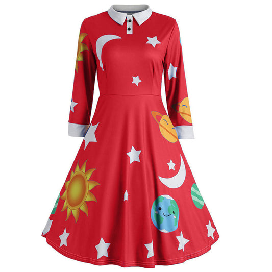 Christmas Print Polo A Line Dress