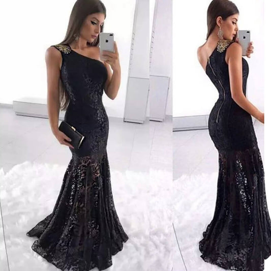 Formal Evening Lace One Shoulder Mermaid Dress