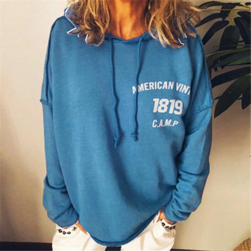 Pullover Drawstring Letter Print Loose Hoodies