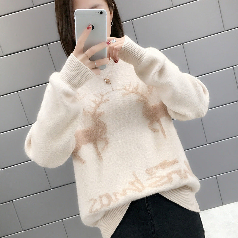 Lace Turtleneck Reindeer Christmas Sweater