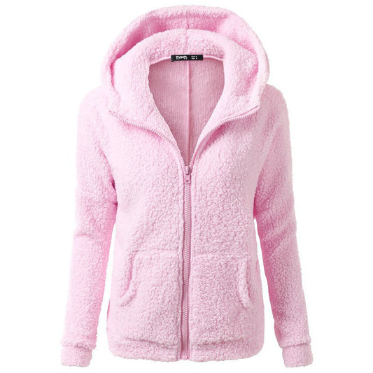 Zipper Pockets Solid Color Hooded Hoodie Coat