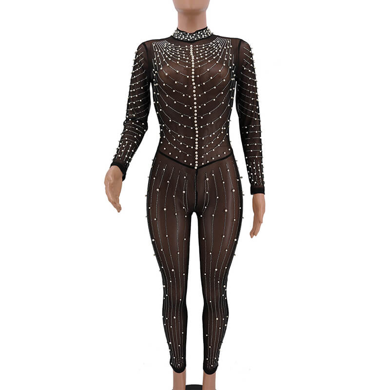 See Throug Mesh Diamonds Jumpsuit