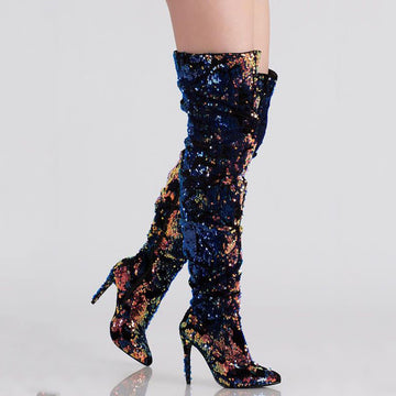 Party Sequin High Heel Knee High Boots