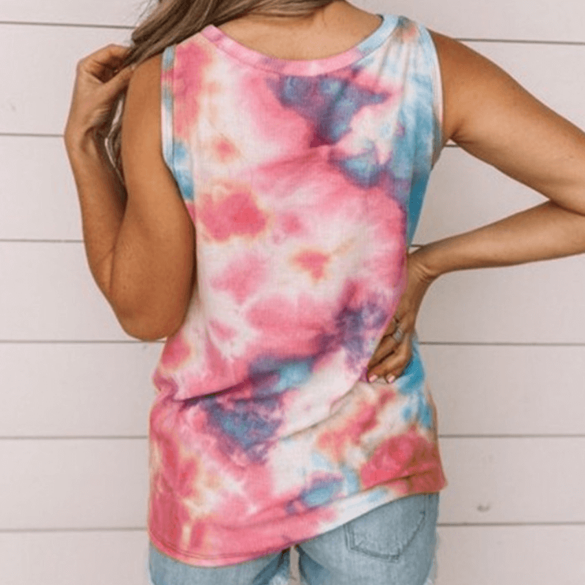 Casual Tie Dye Sleeveless Loose Tank Top T-shirts