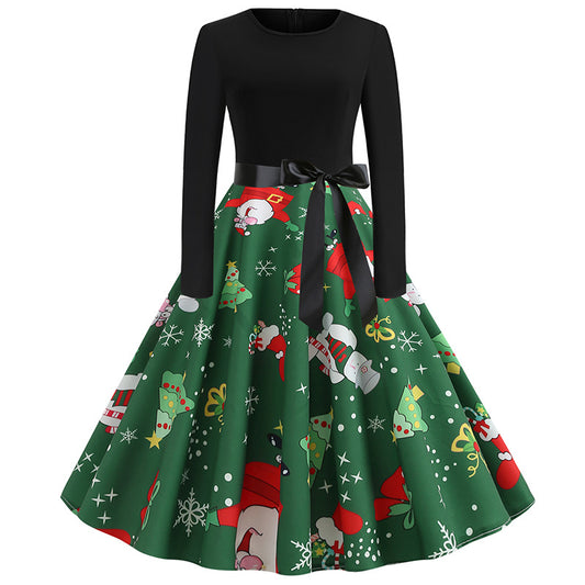 Christmas Print Green A Line Swing Dress