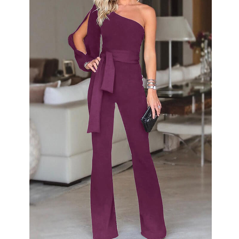 One Shoulder Bandage Split Sleeves Jumpsuits