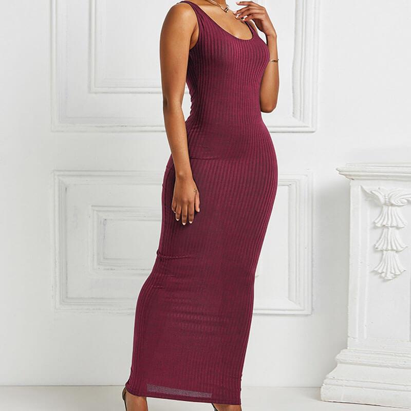 Sleeveless Ribbed Tight Ankle Length Dress