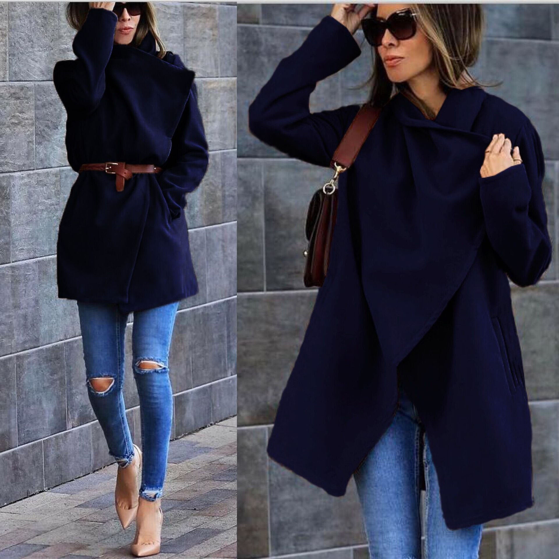 Solid Color Lapel Open Long Loose Coat