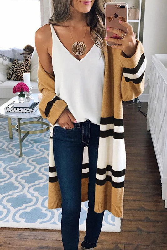 Stripes Patchwork Color Block Loose Cardigan