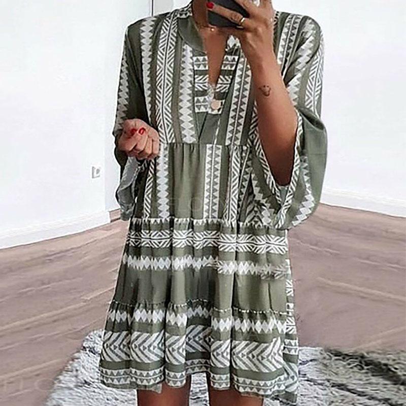 Loose Plus Size Print A Line Short Dress