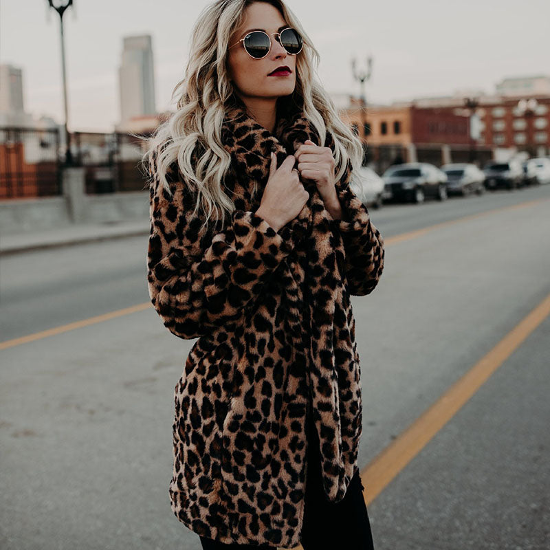 Winter Faux Fur Leopard Coat