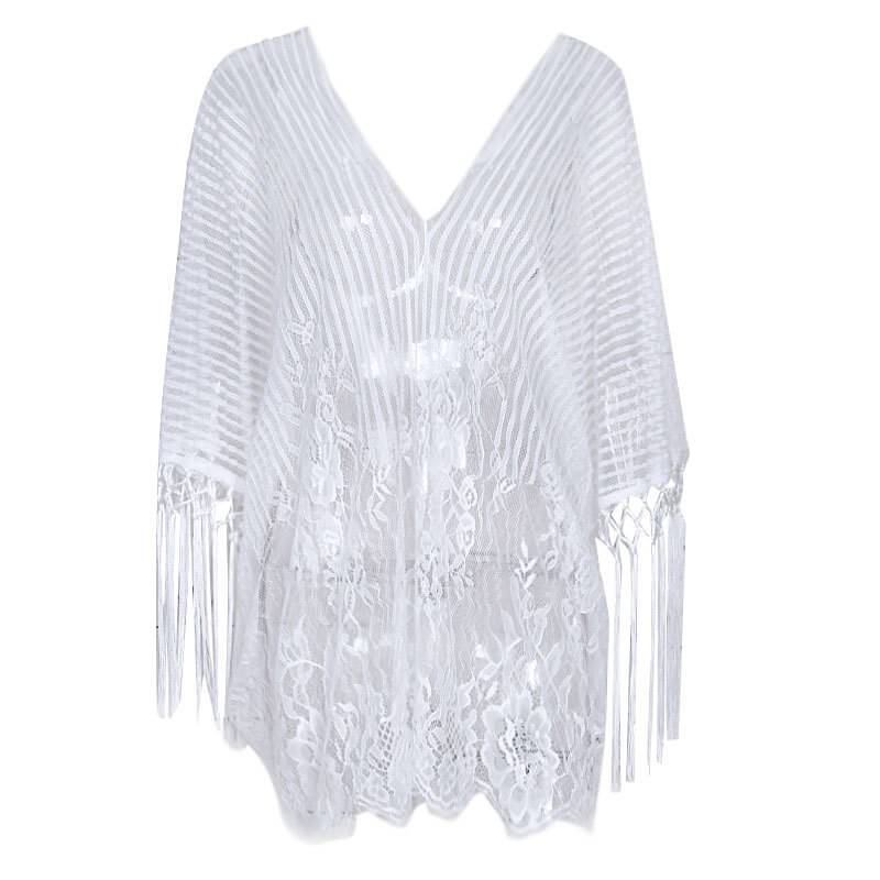 Striped Mesh Fringe Cover Up Dress