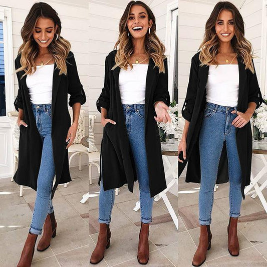 Oversized Candy Color Side Split Women Trench Coat