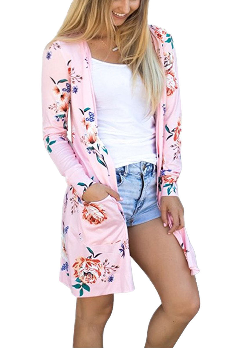Flower Print Cardigan Slim Long Coat 