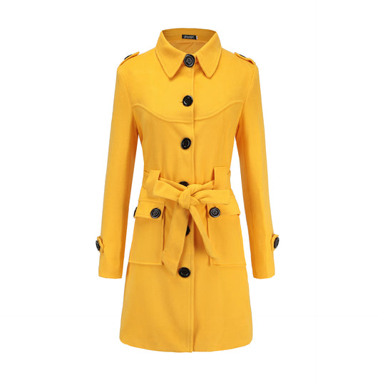 Stand Collar Buttons Pockets Solid Color Women Oversized Coat with Belt