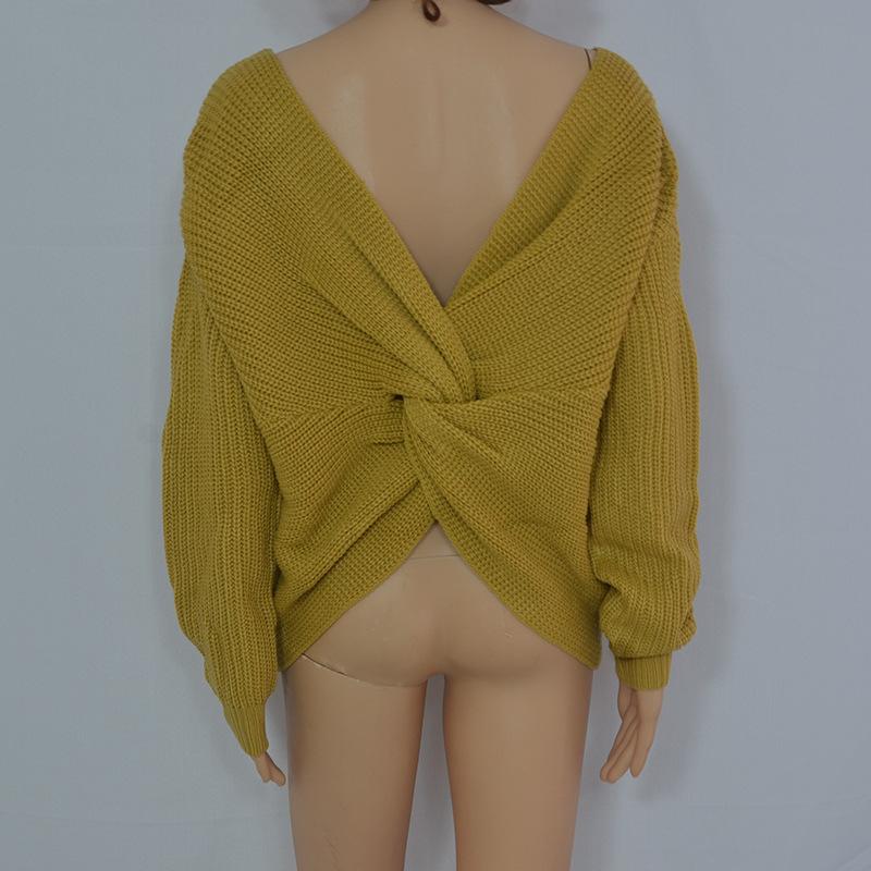 Crewneck Open Back Pullover Sweater