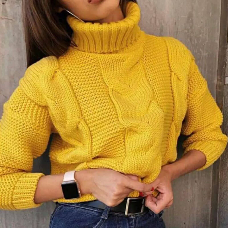 Turtleneck Cable Knitted Chunky Sweater