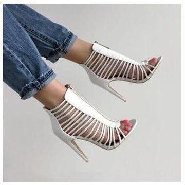 White Peep-toe Straps  Stiletto Heel Pumps