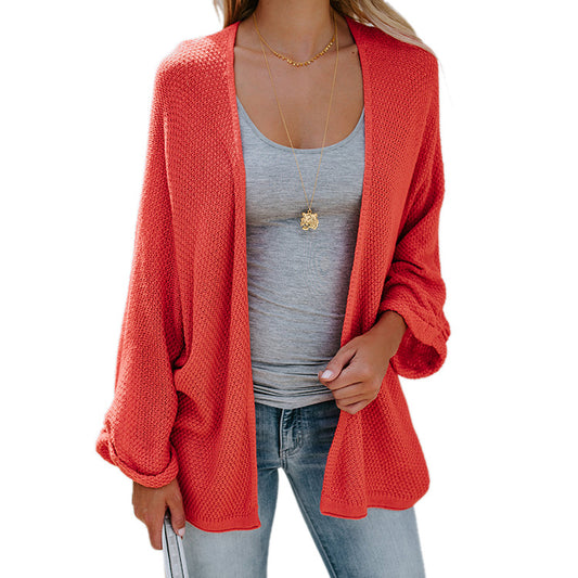 Loose Solid Color Long Lantern Sleeves Long Cardigan Women Sweater