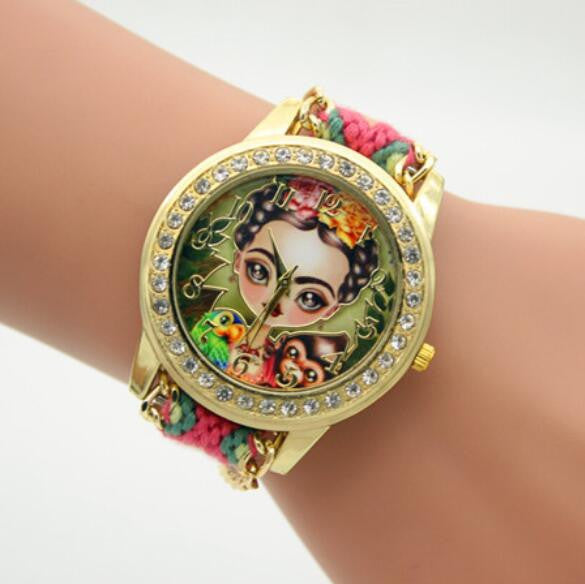 Beauty Girl Print Knitting Wool Strap Watch