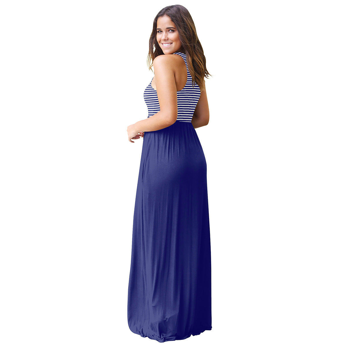 Bare Shoulder Stripe Patchwork Women Long Dress