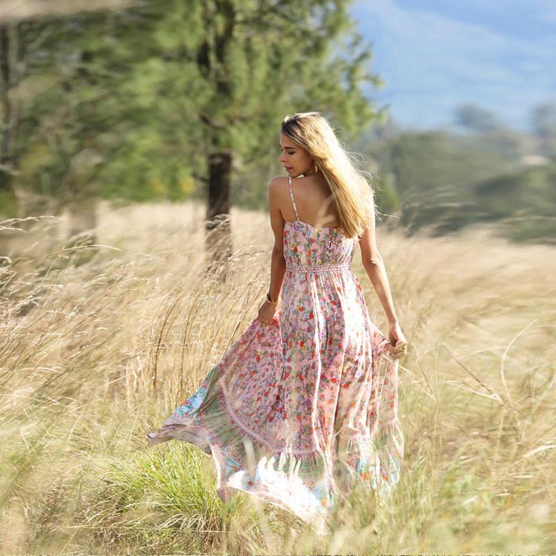 Bohemian Spaghetti Strap Floral Dress