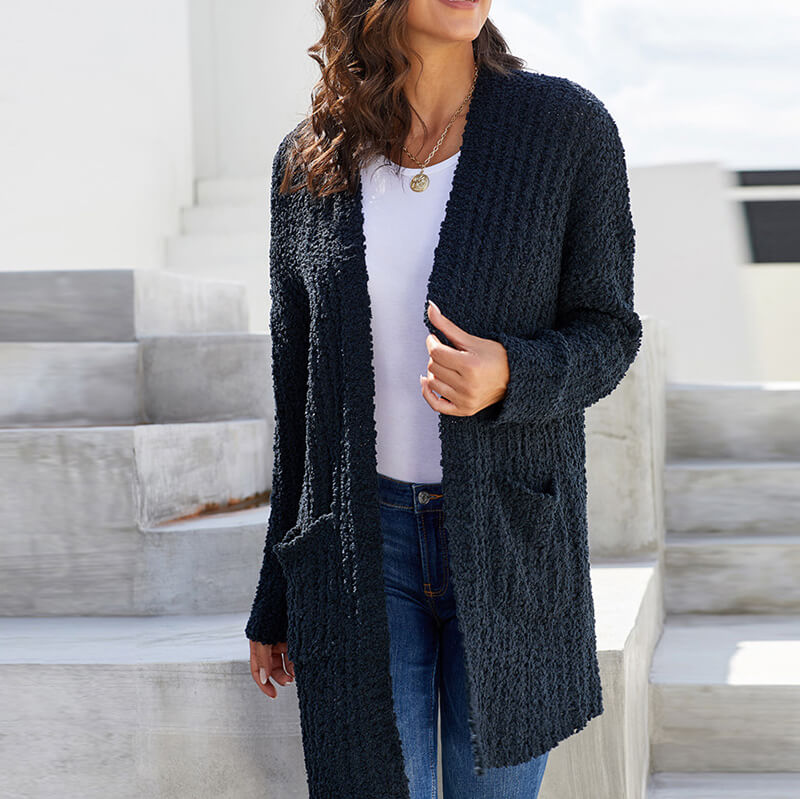 Popcorn Long Cardigan Knit Sweater Coat