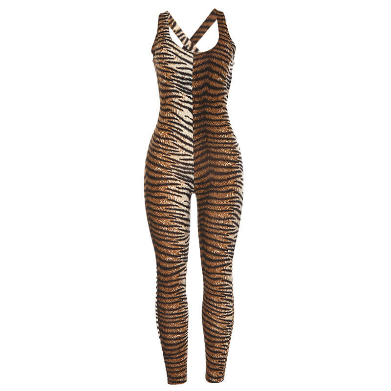 Leopard Open Back Skinny Jumpsuit